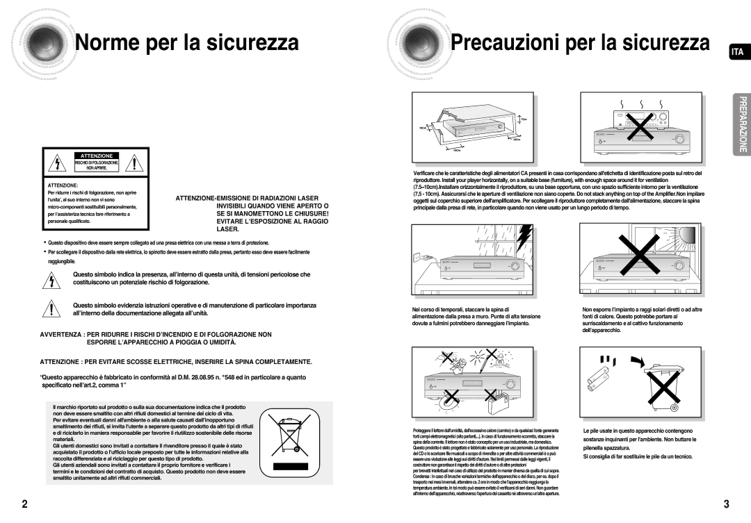 Samsung AV-R710R/ELS manual Norme per la sicurezza, Precauzioni per la sicurezza ITA 