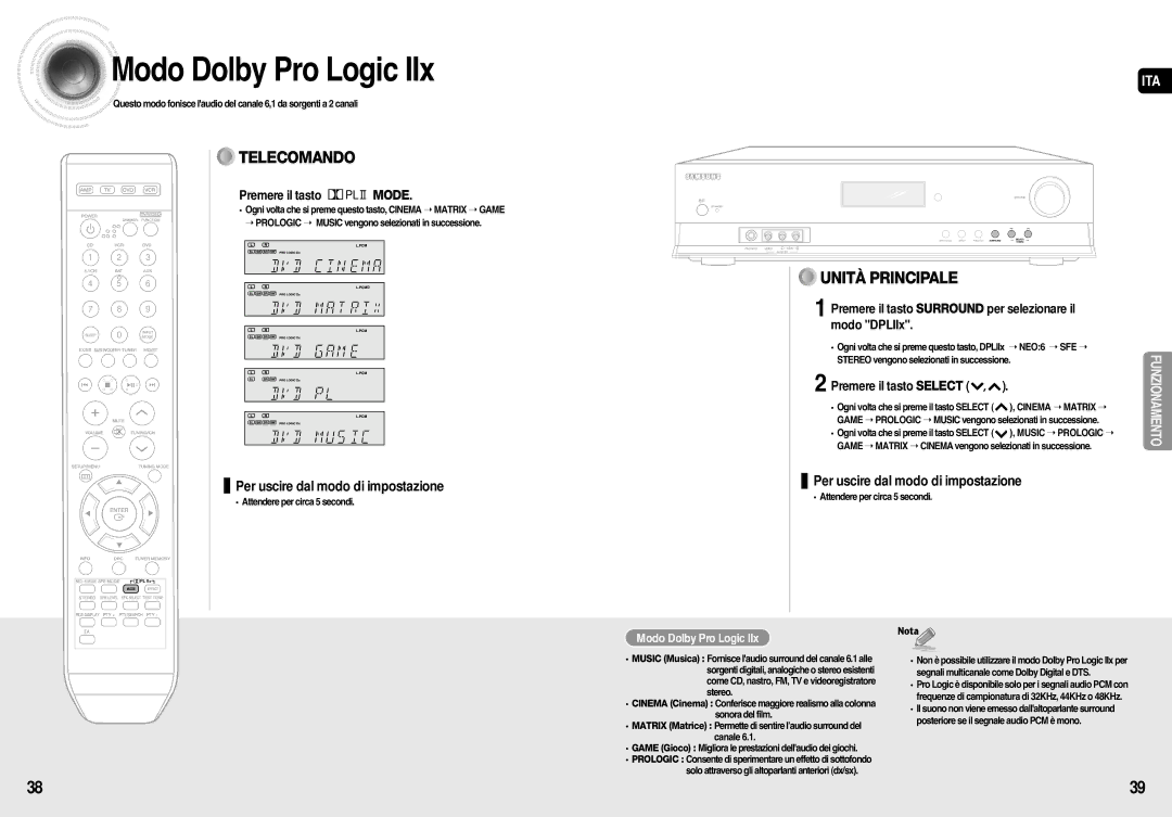 Samsung AV-R710R/ELS Modo Dolby Pro Logic, Premere il tasto Mode, Premere il tasto Surround per selezionare il modo DPLIIx 