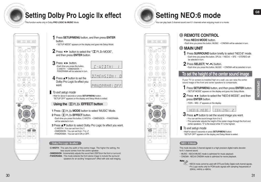 Samsung AV-R720 Setting Dolby Pro Logic llx effect, Setting NEO6 mode, Using the Effect button, Press NEO6 Mode button 