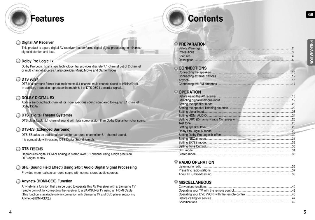 Samsung HT-AS720, AV-R720 instruction manual Features, Contents 