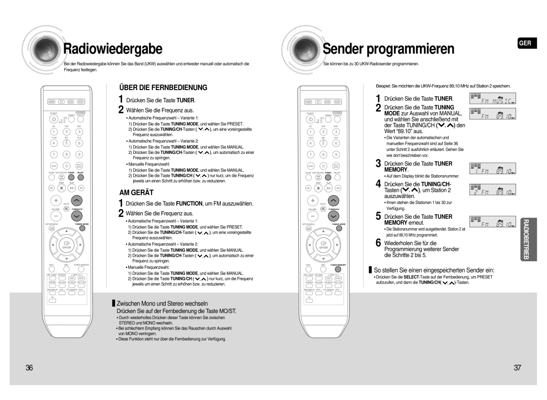 Samsung AV-R720R/XEF manual Radiowiedergabe, Sender programmieren 