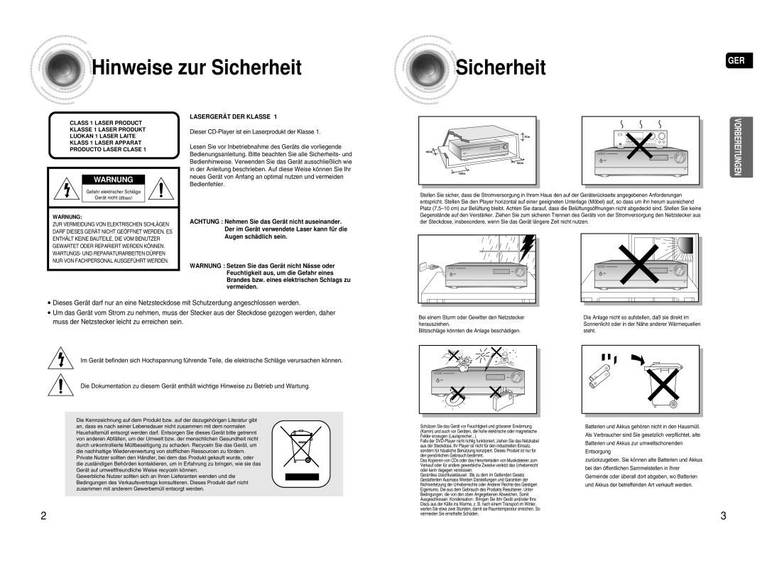 Samsung AV-R720R/XEF manual Hinweise zur Sicherheit 