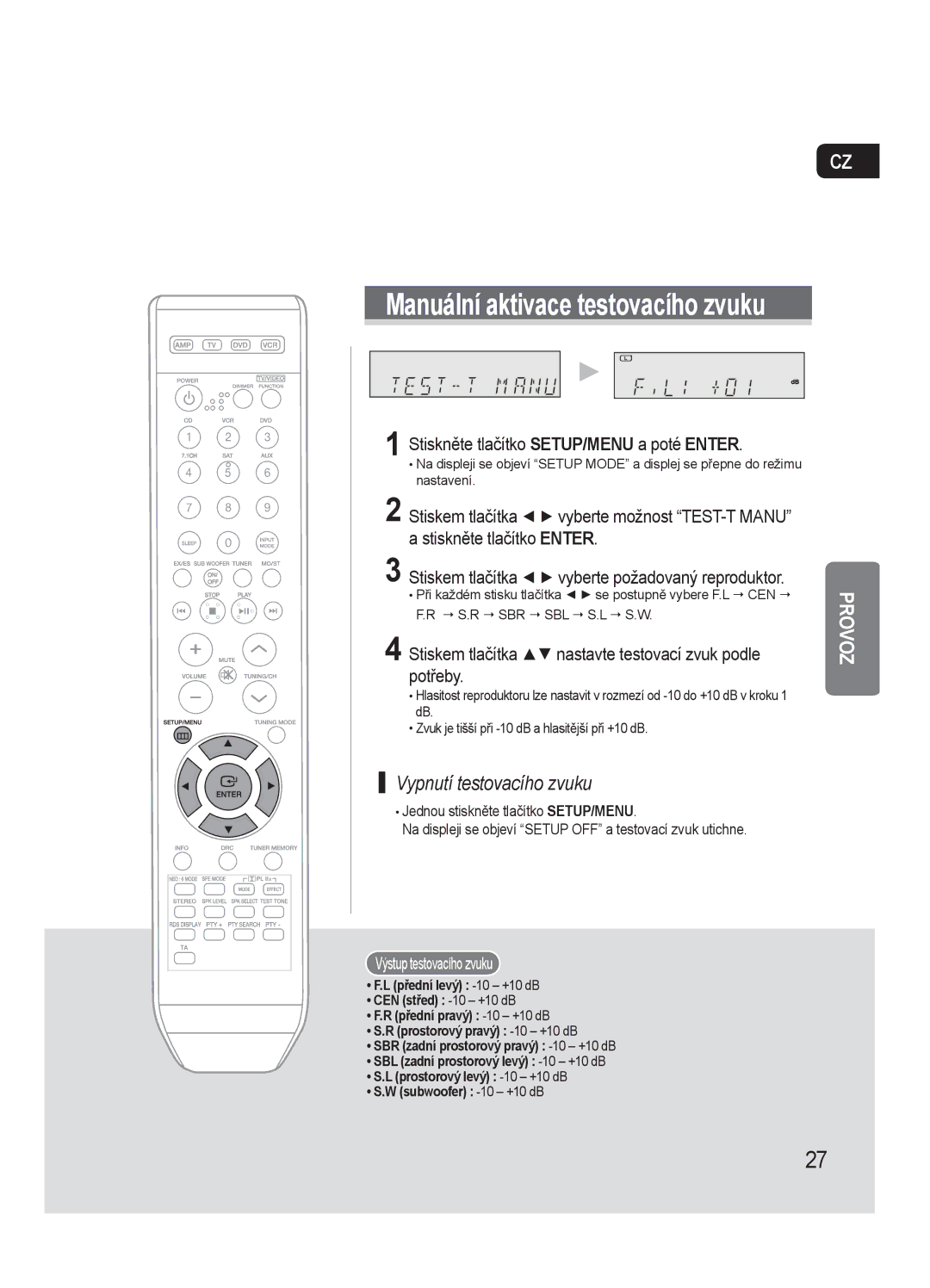 Samsung HT-AS720SR/EDC, AV-R720R/XEO manual Provoz 