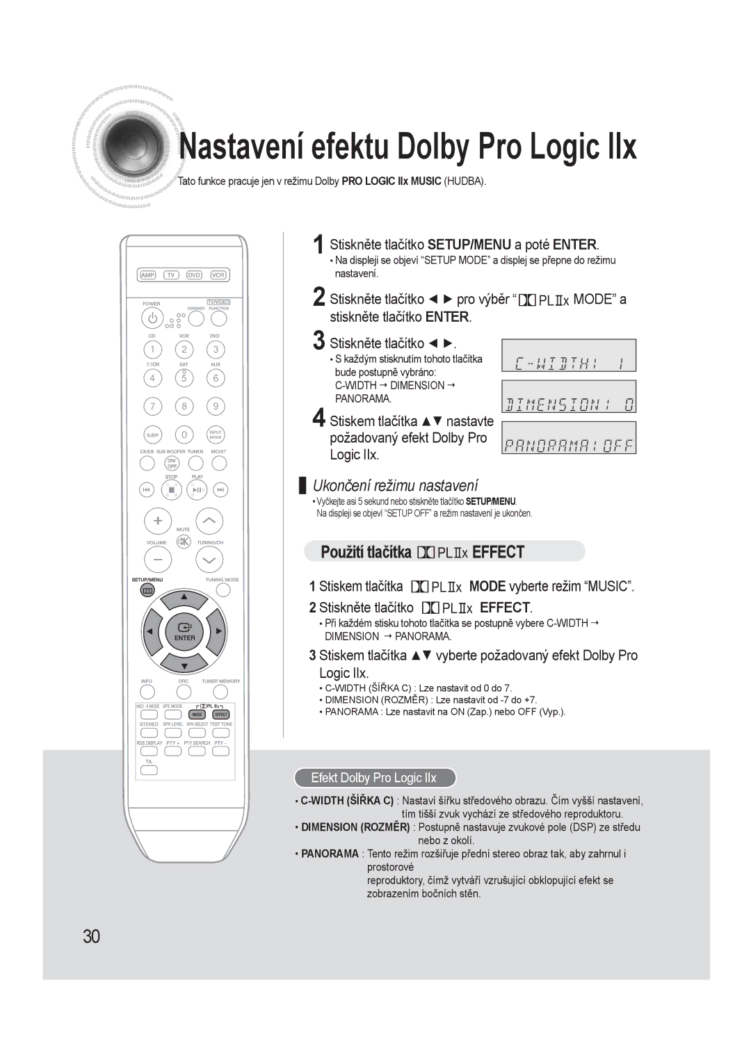 Samsung AV-R720R/XEO manual Použití tlačítka Effect, Stiskem tlačítka vyberte požadovaný efekt Dolby Pro Logic 