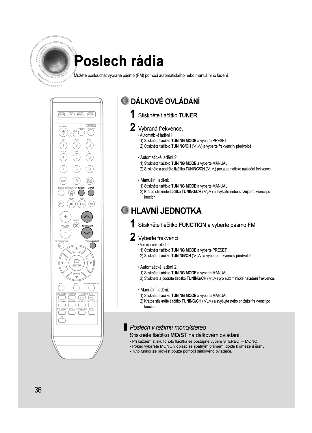 Samsung AV-R720R/XEO, HT-AS720SR/EDC manual Poslech rádia, Stiskněte tlačítko Tuner Vybraná frekvence 