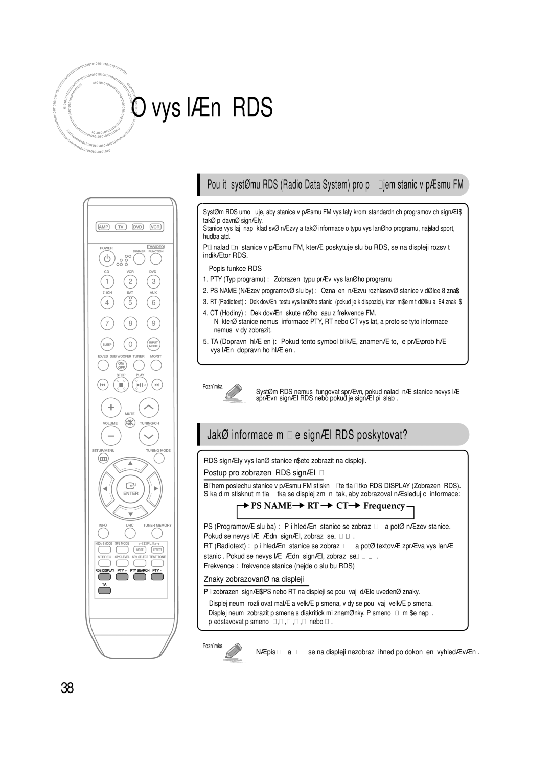 Samsung AV-R720R/XEO, HT-AS720SR/EDC manual Vysílání RDS, Jaké informace může signál RDS poskytovat? 