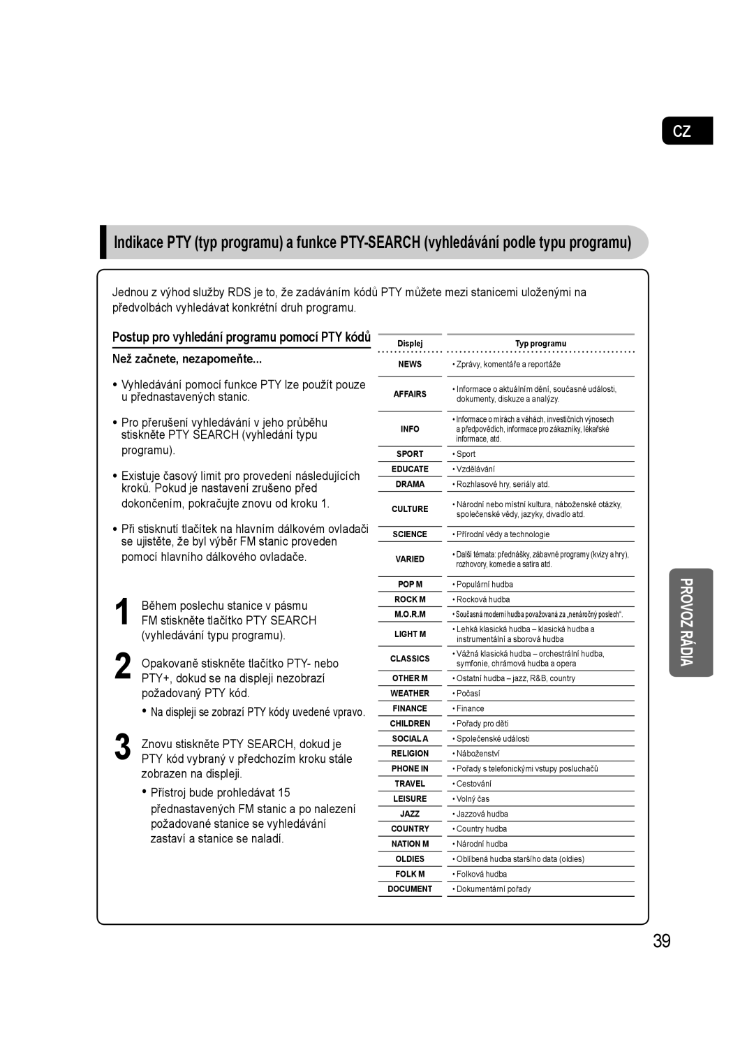 Samsung HT-AS720SR/EDC, AV-R720R/XEO manual Rádia 