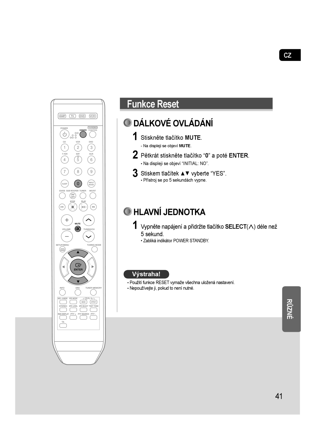 Samsung HT-AS720SR/EDC, AV-R720R/XEO manual Pětkrát stiskněte tlačítko 0 a poté Enter, Stiskem tlačítek vyberte YES 