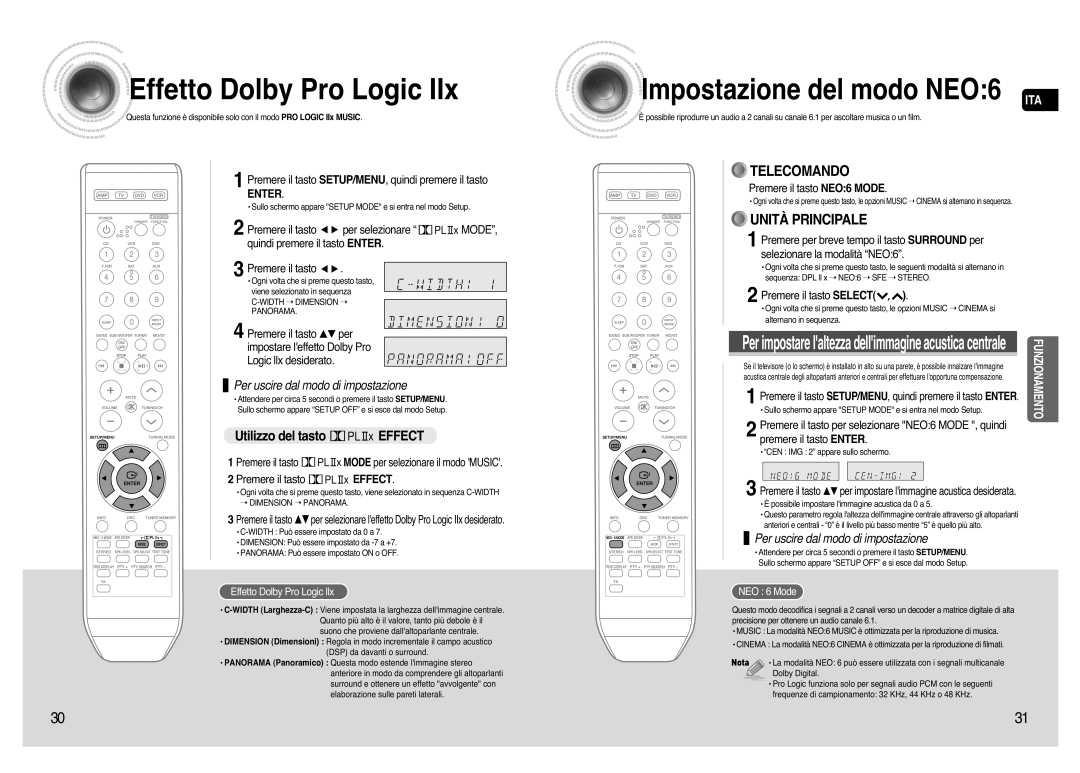 Samsung AV-R720R/XET manual Effetto Dolby Pro Logic, Utilizzo del tasto Effect, Per selezionare, Premere il tasto NEO6 Mode 