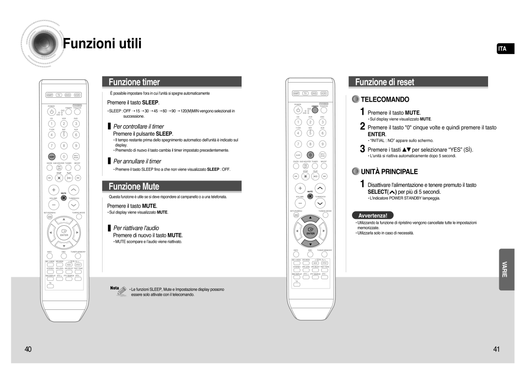 Samsung AV-R720R/XET manual Funzioni utili 