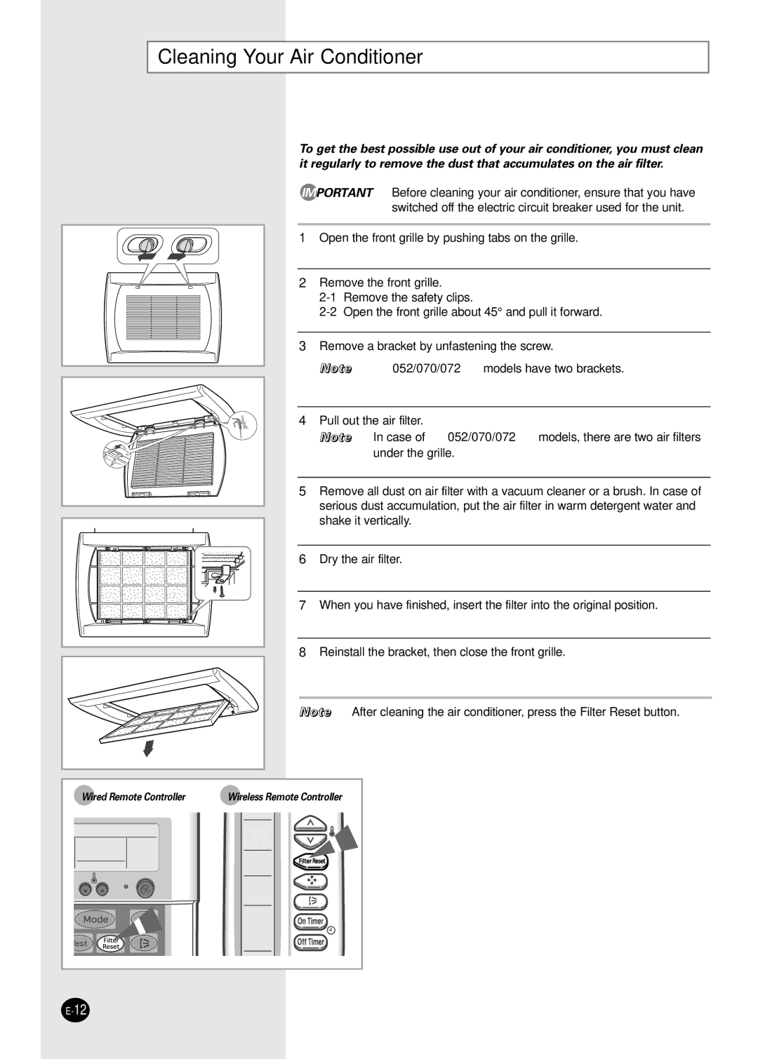 Samsung AVMBC072CA0, AVMBC040CA0, AVMBC035EA(B), AVMBC032CA0, AVMBC026EA(B)0, AVMBC020EA(B)0 Cleaning Your Air Conditioner 