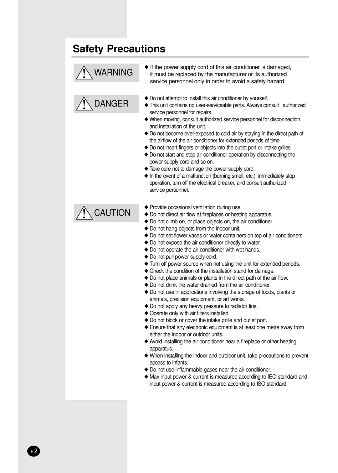 Samsung AVMBC032CA0, AVMBC040CA0, AVMBC035EA(B), AVMBC026EA(B)0, AVMBC072CA0, AVMBC020EA(B)0, AVMBC052CA0 Safety Precautions 