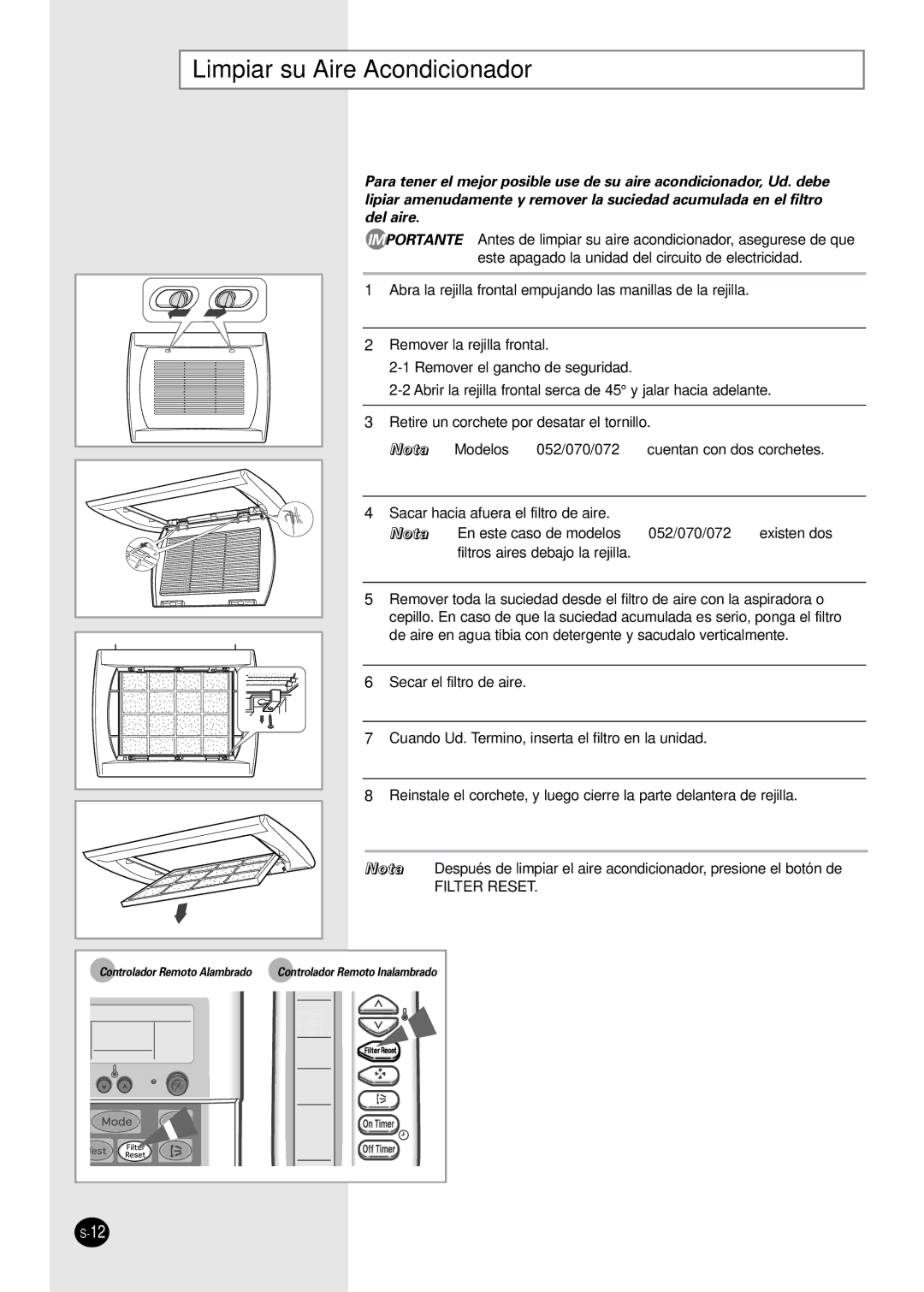 Samsung AVMBH052EA(B)0, AVMBH070EA(B)0, AVMBH020EA(B)0, AVMBH026EA(B)0, AVMBH035EA(B)0 Limpiar su Aire Acondicionador 