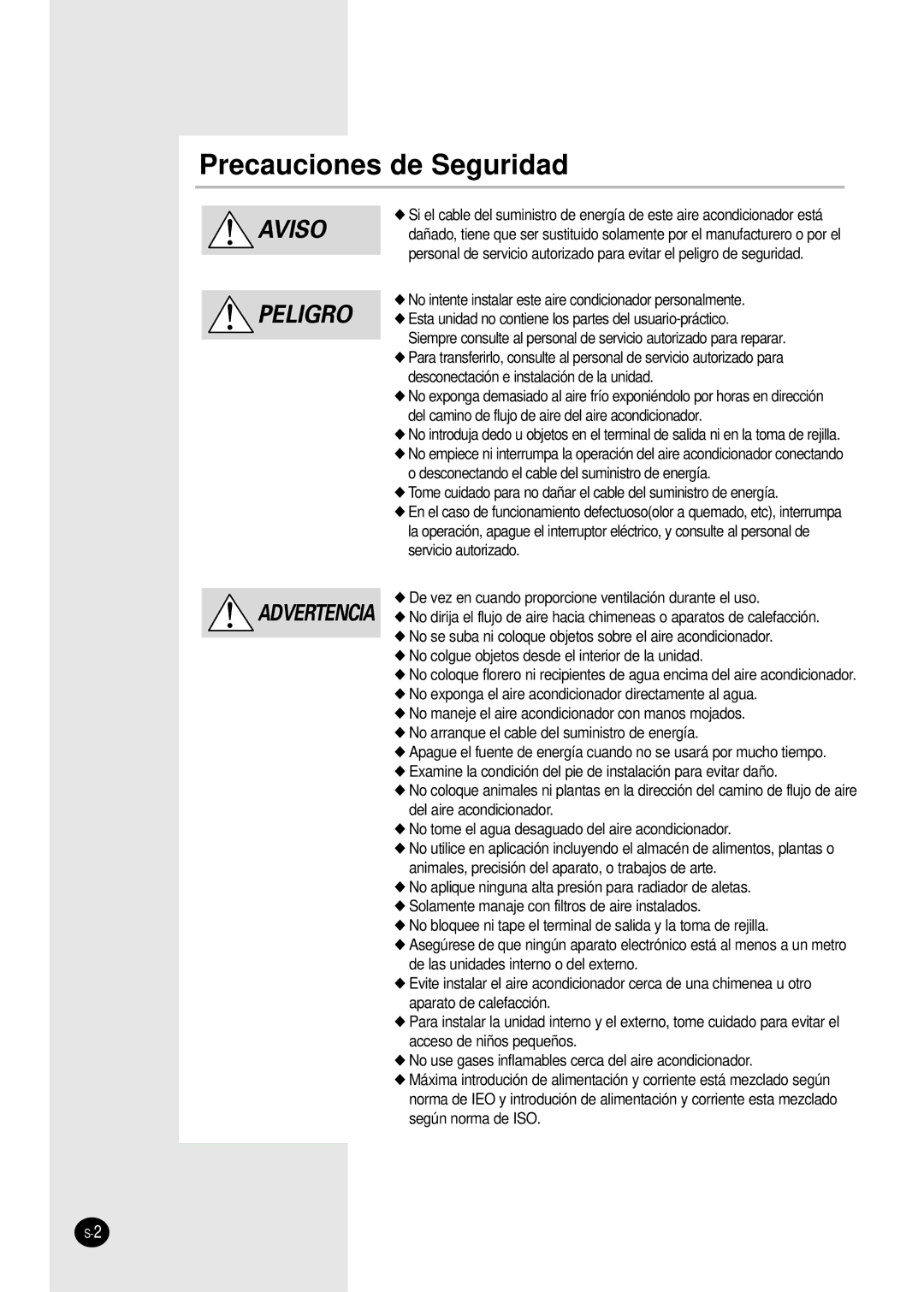 Samsung AVMBH026EA(B)0, AVMBH070EA(B)0, AVMBH020EA(B)0, AVMBH052EA(B)0, AVMBH035EA(B)0, AVMBH052CA0 Precauciones de Seguridad 