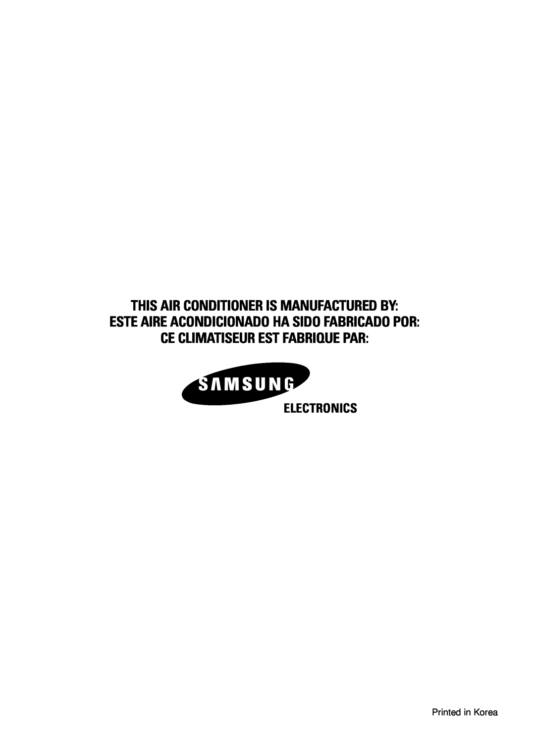 Samsung AVMBH032CA0 Electronics, This Air Conditioner Is Manufactured By, Este Aire Acondicionado Ha Sido Fabricado Por 