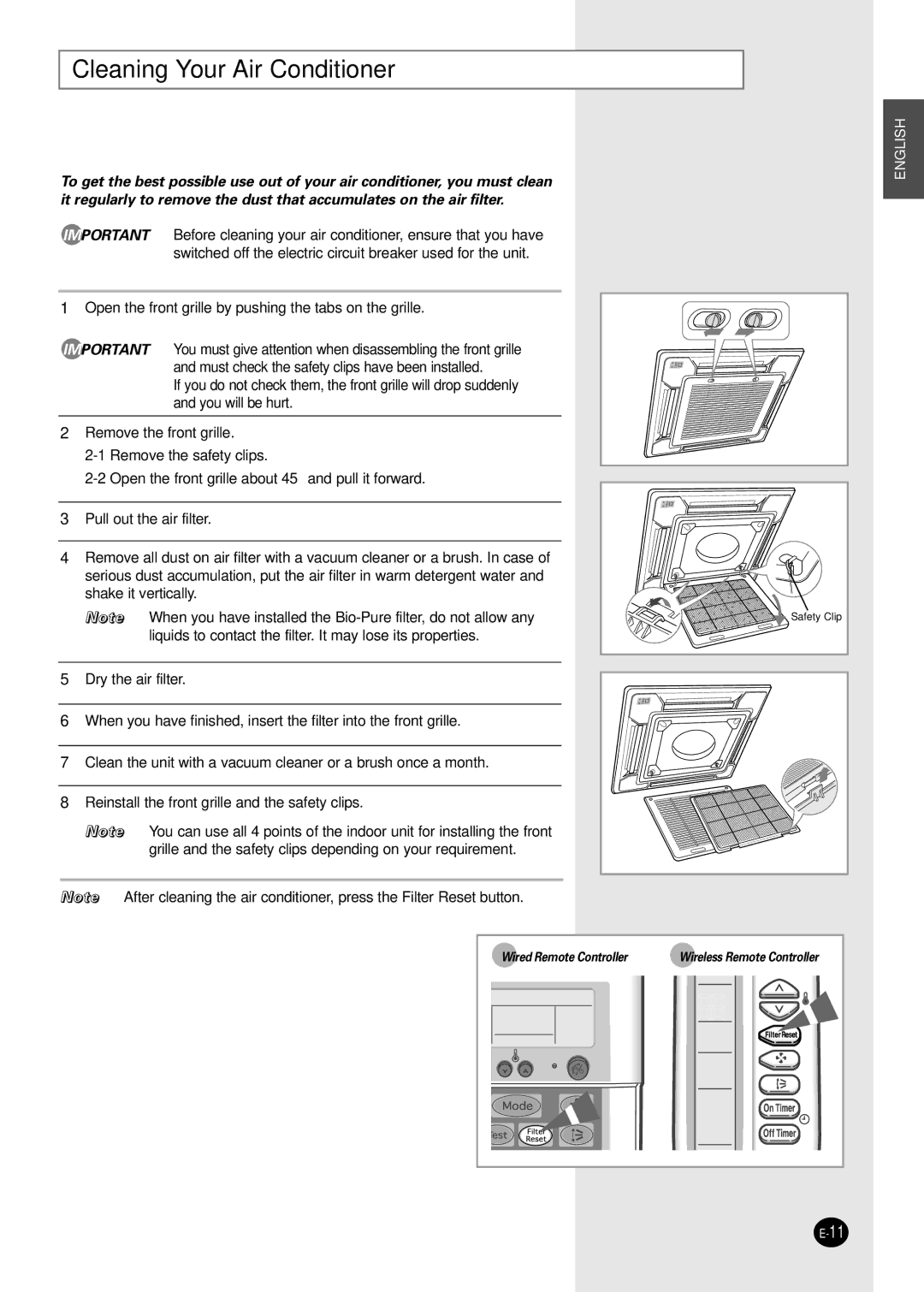 Samsung AVMCC052EA(B)0, AVMCC105EA(B)0, AVMCC070EA(B)0, AVMCH070EA(B)0, AVMCH052EA(B)0 Cleaning Your Air Conditioner 