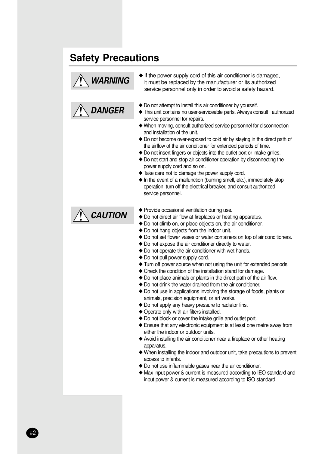 Samsung AVMCH070EA(B)0, AVMCC105EA(B)0, AVMCC070EA(B)0, AVMCH052EA(B)0, AVMCH105EA(B)0, AVMCC052EA(B)0 Safety Precautions 