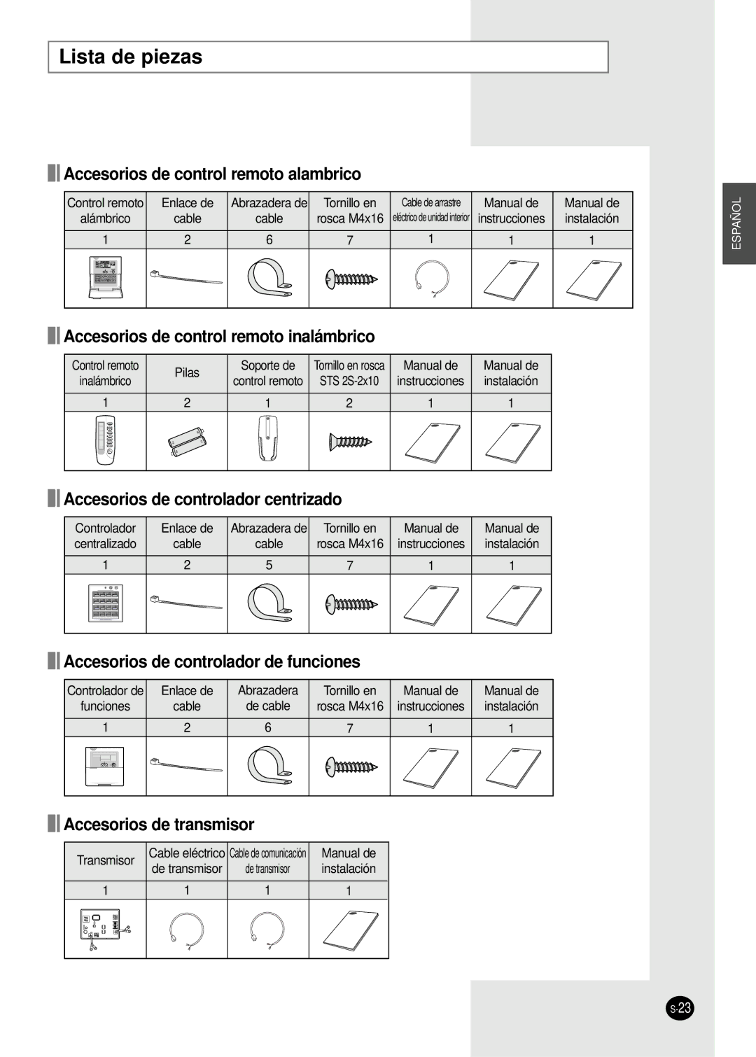 Samsung AVMCH140CA1, AVMCH052CA1, AVMCH105CA1, AVMCH128EA, AVMCH070EA, AVMCH128CA1, AVMCH140EA, AVMCH052EA Lista de piezas 