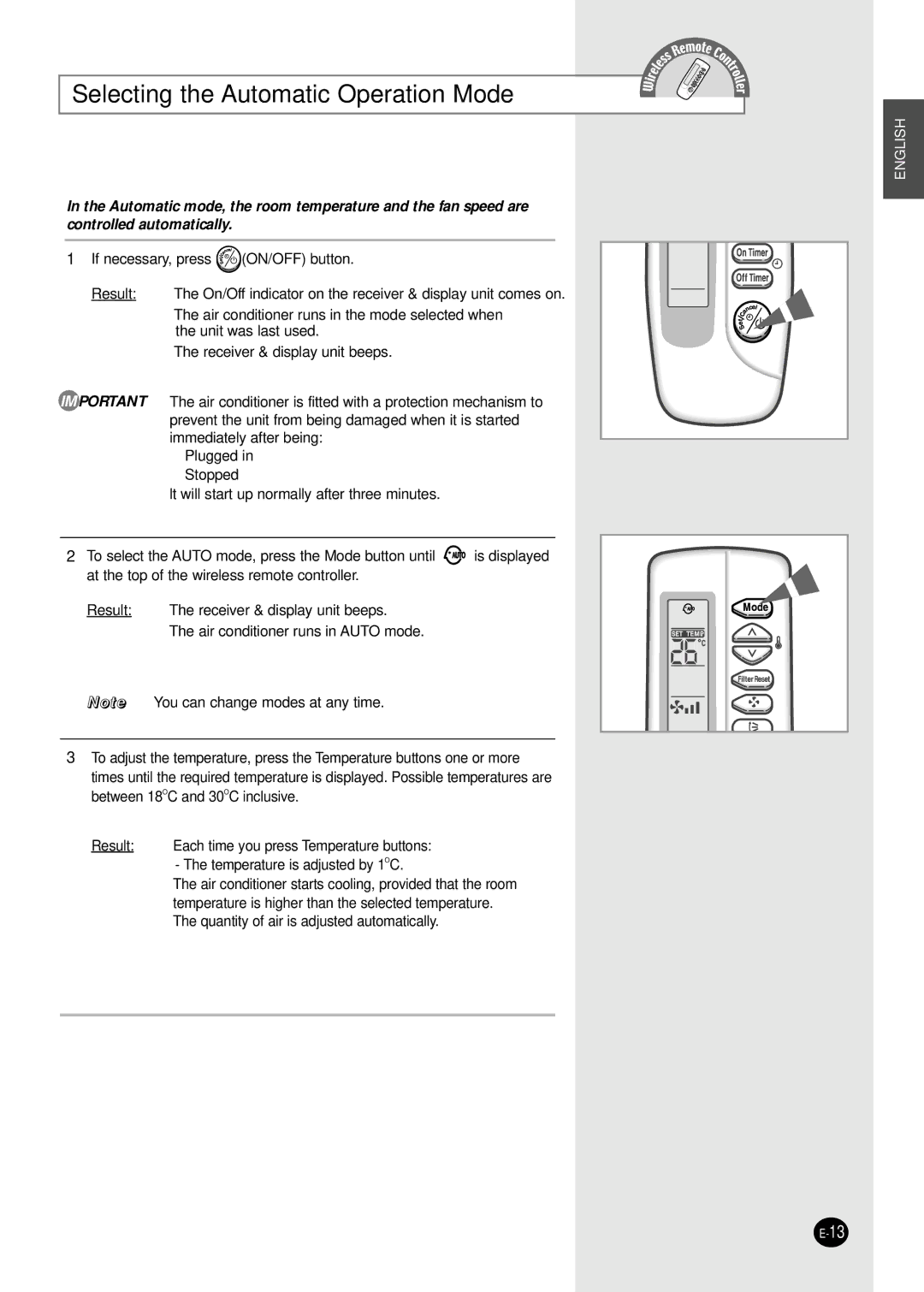 Samsung AVMDC072CA0, AVMDH052CA0, AVMHC128CA0, AVMHC128EA(B)0, AVMHH128CA0, AVMHC105CA0 Selecting the Automatic Operation Mode 