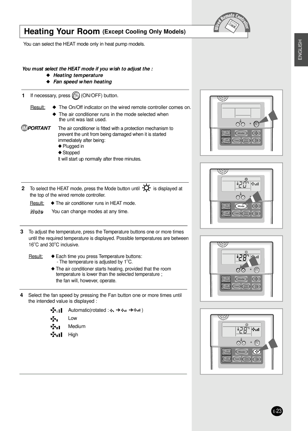 Samsung AVMHH105CA0, AVMDH052CA0, AVMHC128CA0, AVMHC128EA(B)0, AVMHH128CA0 Heating Your Room Except Cooling Only Models 