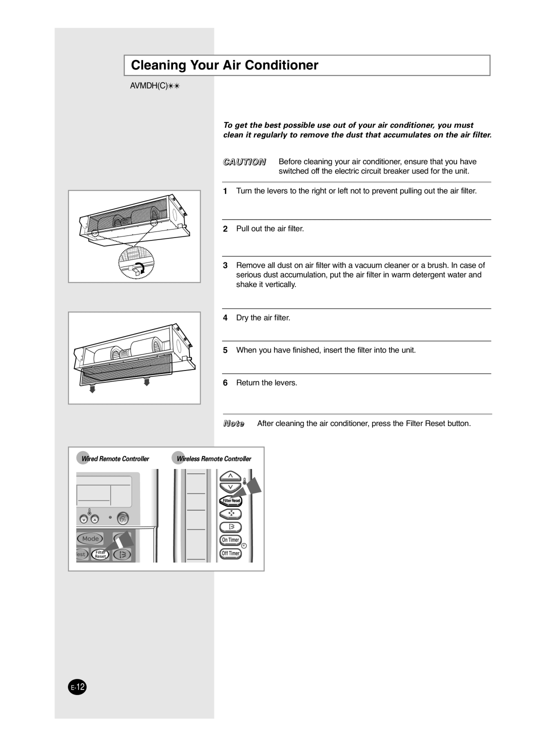 Samsung AVMDH(C) user manual Cleaning Your Air Conditioner, Avmdhc 