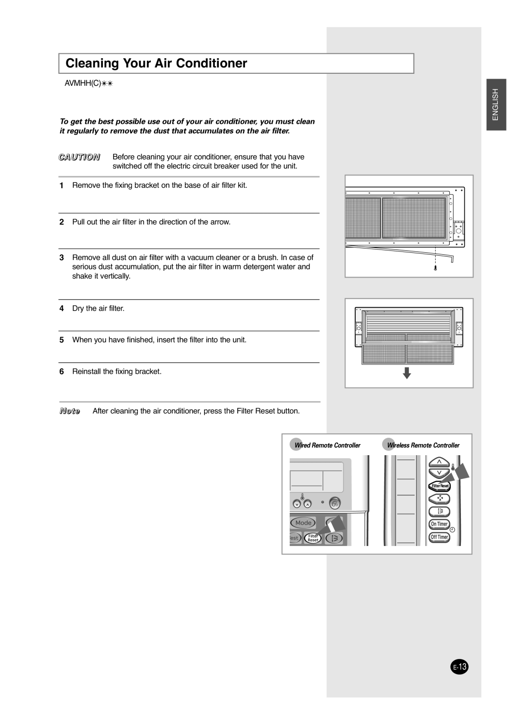 Samsung AVMDH(C) user manual Cleaning Your Air Conditioner, Avmhhc, English 