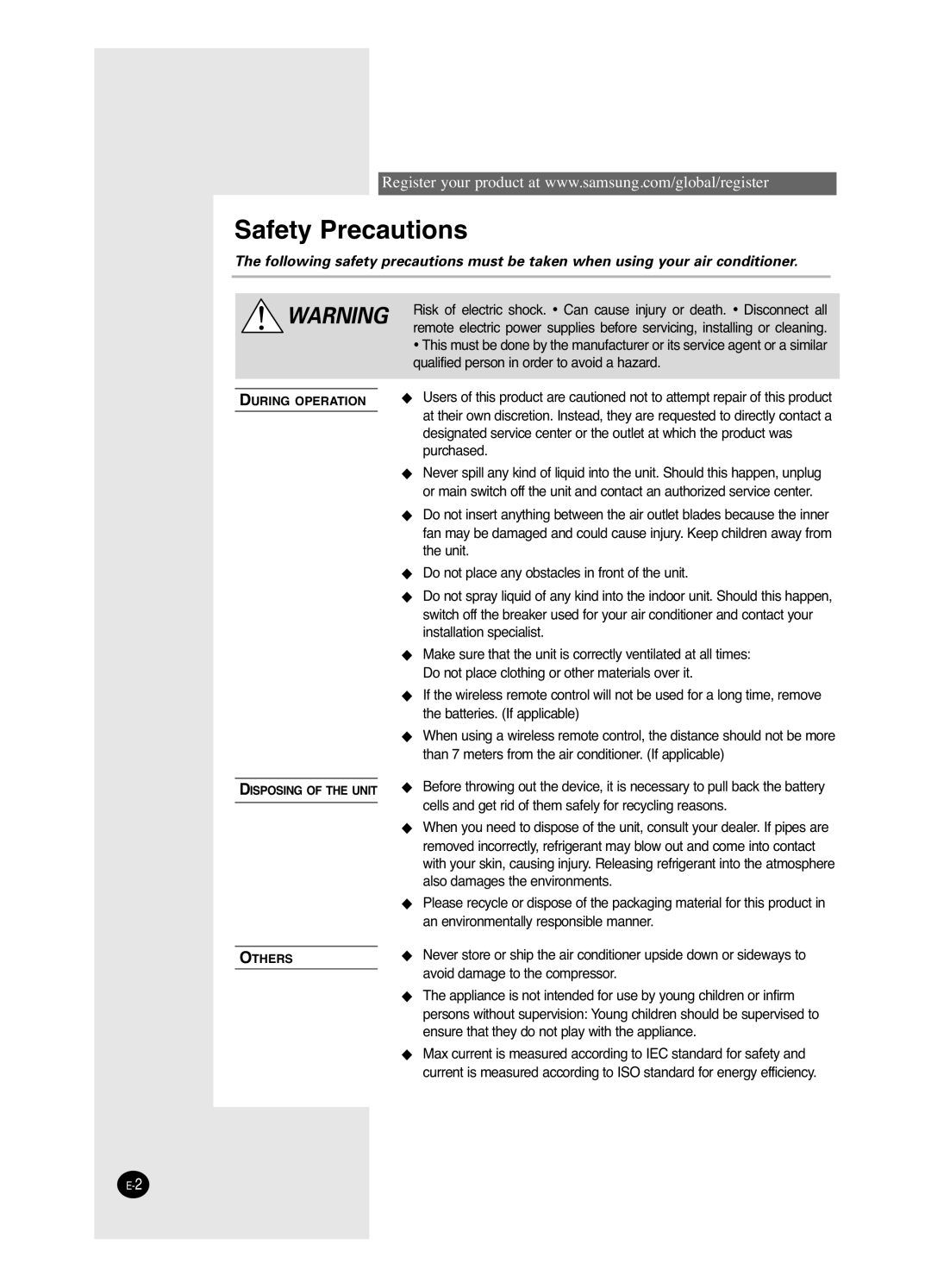 Samsung AVMDH(C) user manual Safety Precautions 