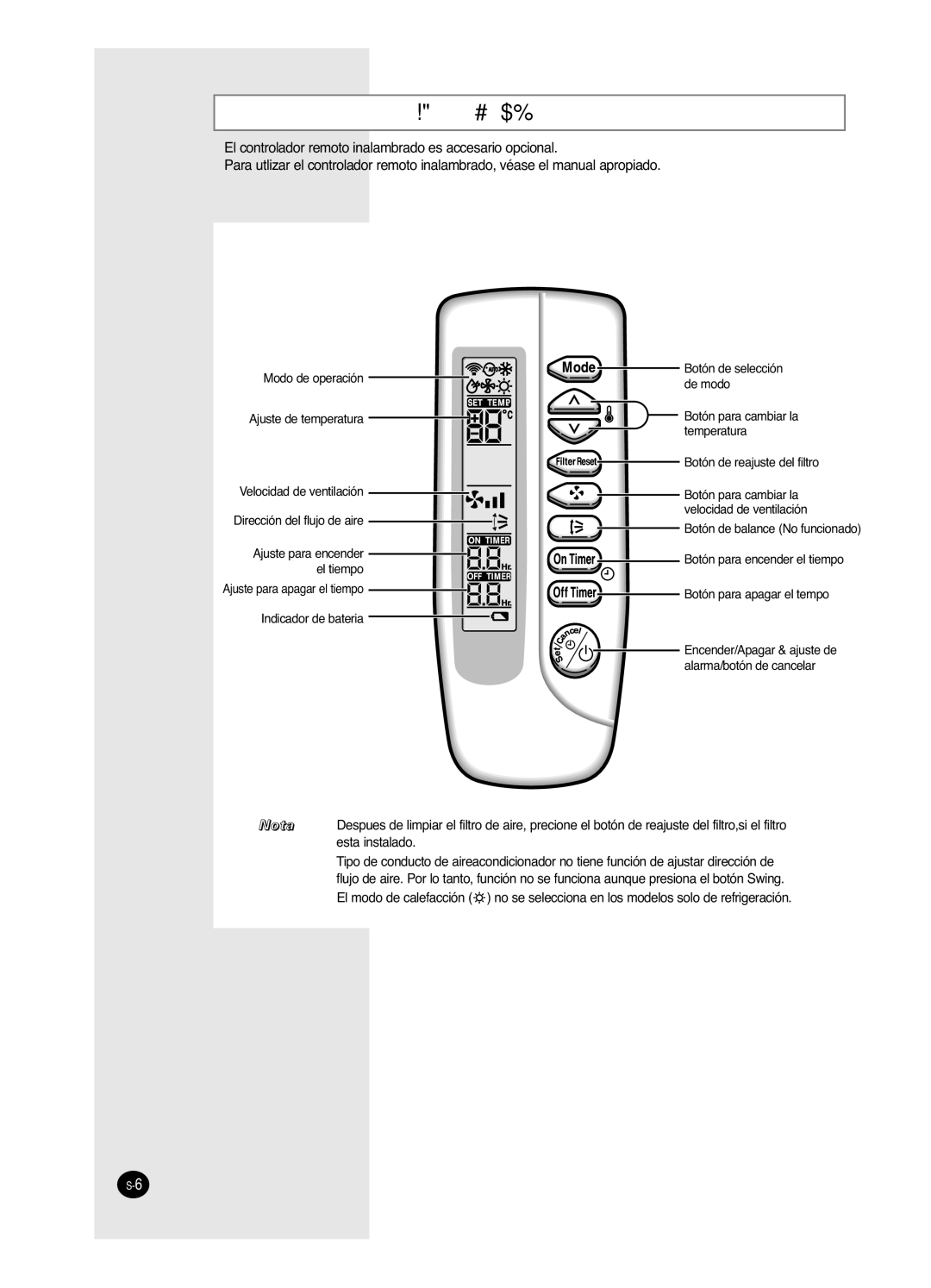 Samsung AVMHH(C) user manual Controlador Remoto Inalambrado-Botones y Exponer 