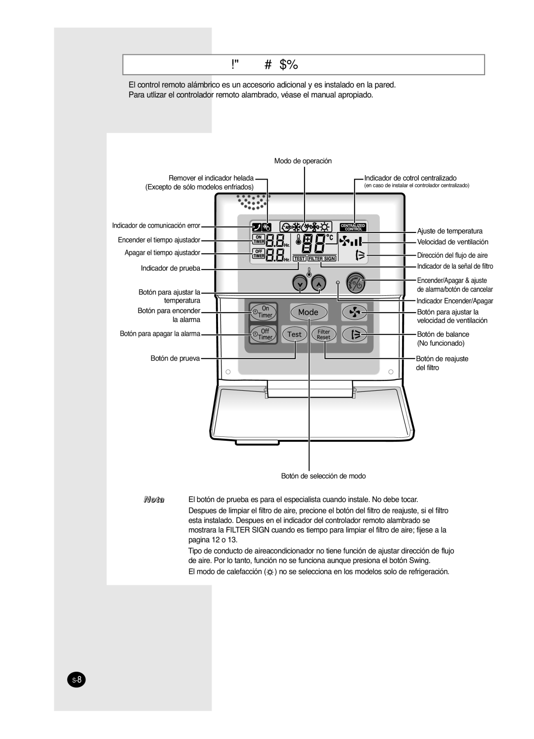 Samsung AVMHH(C) user manual Controlador Remoto Alambrado-Botones y Exponer 