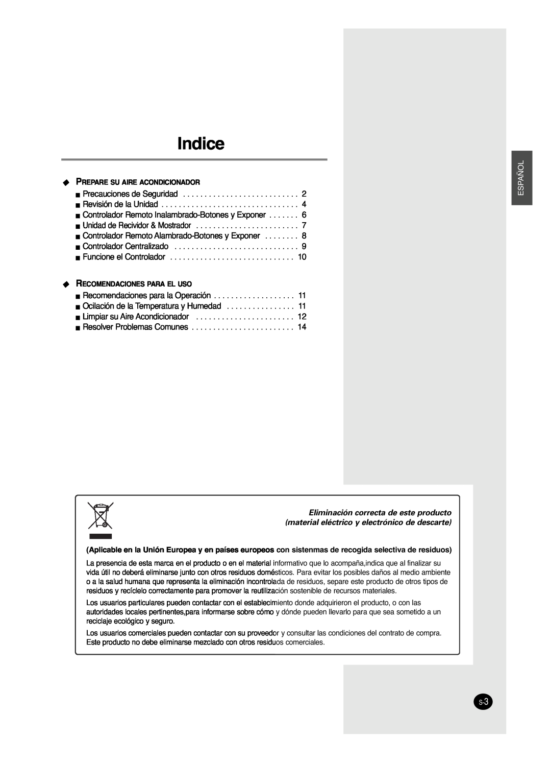 Samsung AVMHH(C) user manual Indice, Español 