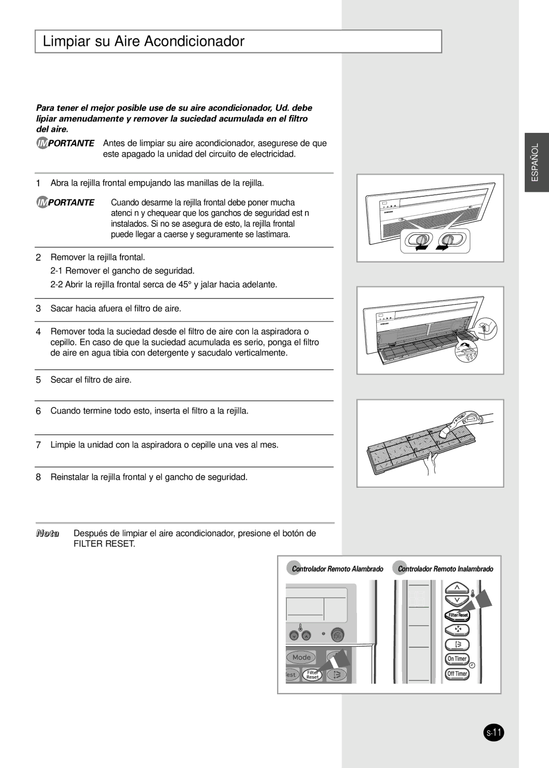 Samsung AVMKC032CA0, AVMKC020CA0, AVMKC040CA0, AVMKC035EA, AVMKC020EA, AVMKC026EA Limpiar su Aire Acondicionador 