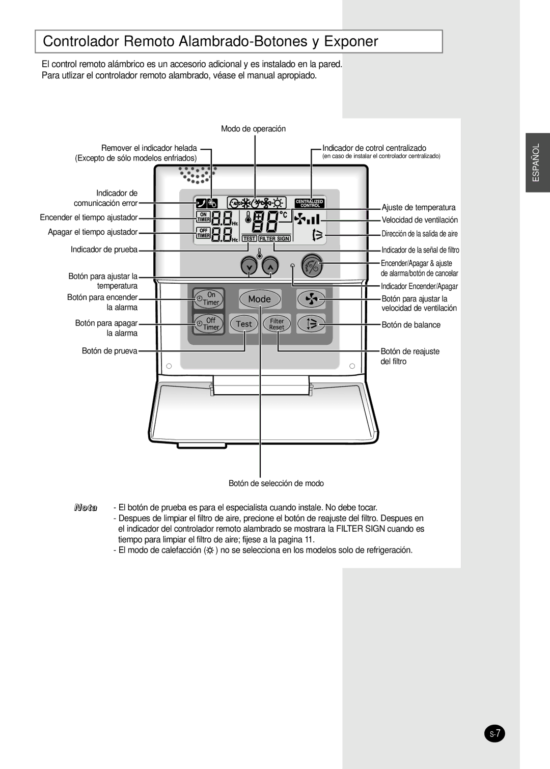 Samsung AVMKC040CA0, AVMKC020CA0, AVMKC035EA, AVMKC020EA, AVMKC026EA Controlador Remoto Alambrado-Botones y Exponer 