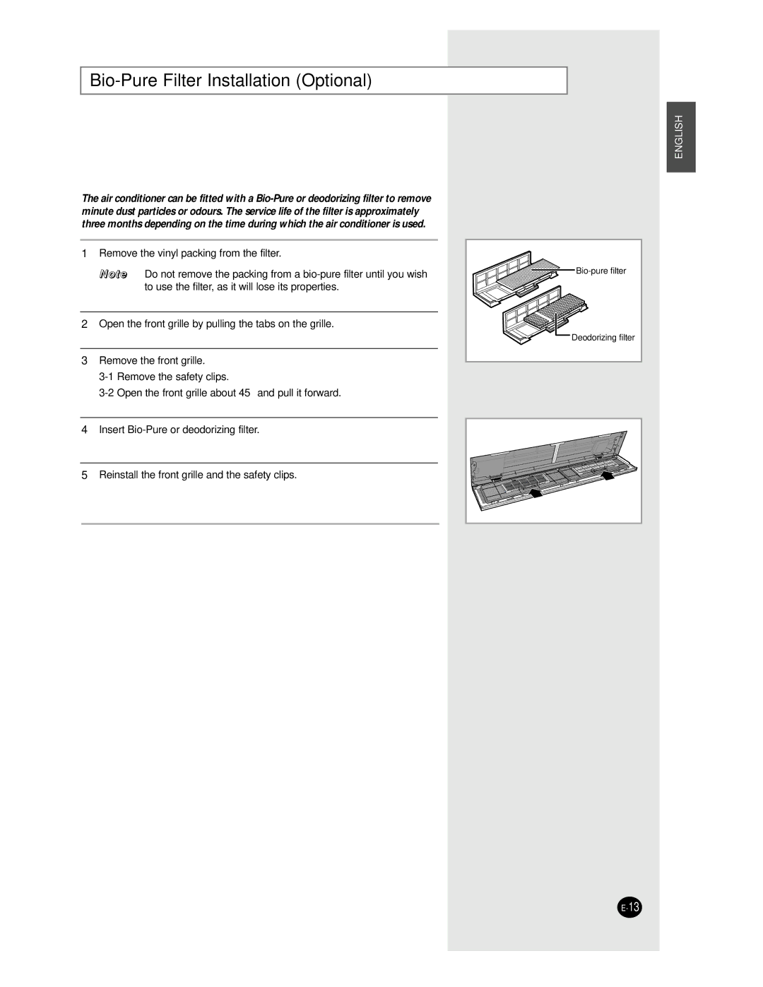 Samsung AVMKH020EA(B)0, AVMKC035EA(B)0, AVMKC026EA(B)0, AVMKC020EA(B)0, AVMKH026EA(B)0 Bio-Pure Filter Installation Optional 