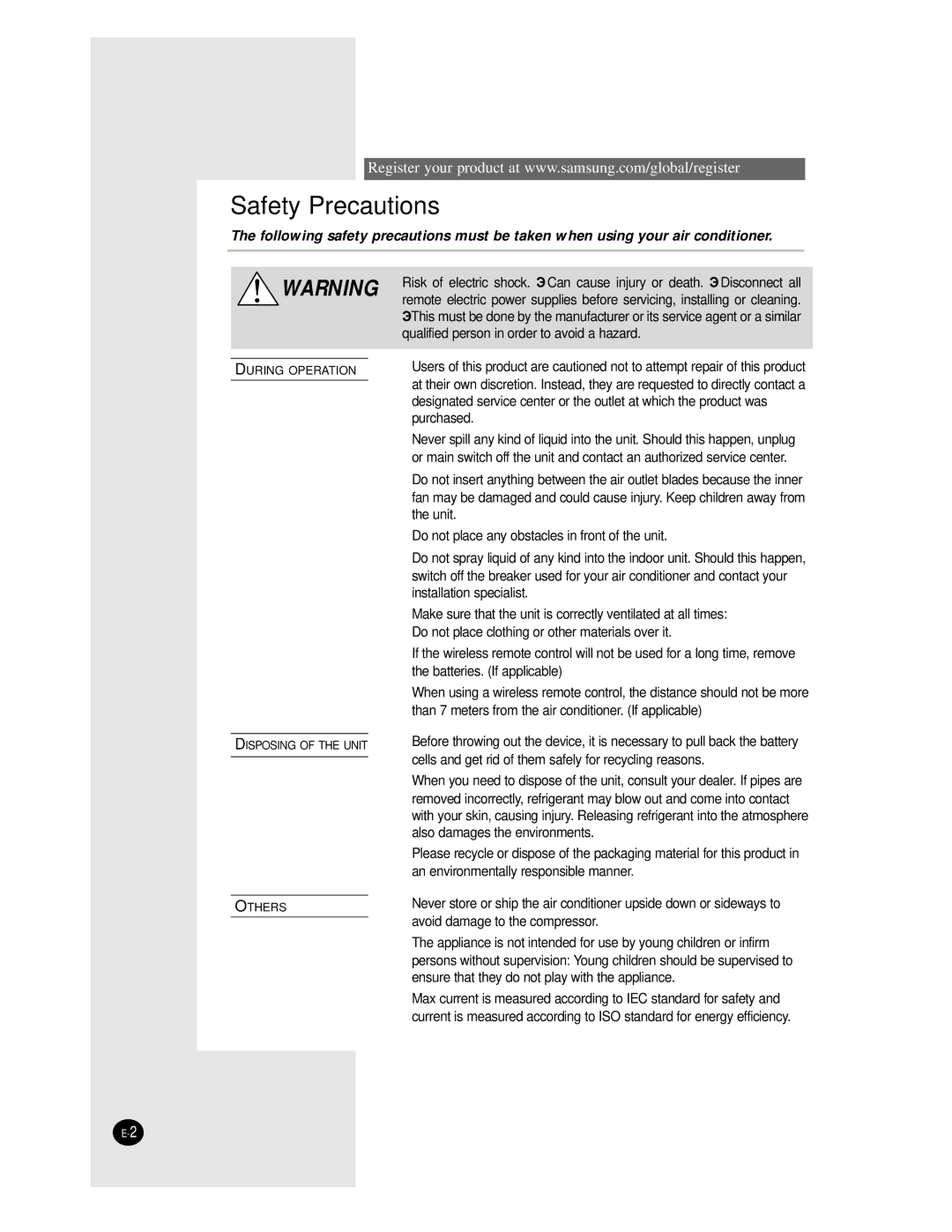 Samsung AVMKC026EA(B)0, AVMKC035EA(B)0, AVMKH020EA(B)0, AVMKC020EA(B)0, AVMKH026EA(B)0, AVMKH035EA(B)0 Safety Precautions 