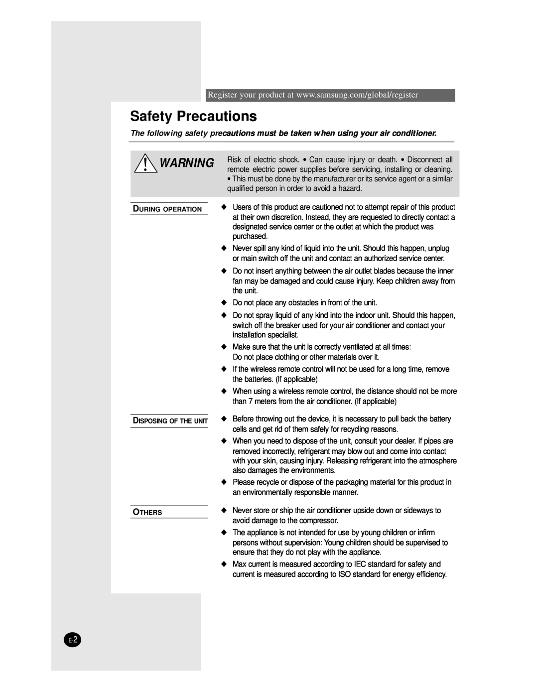 Samsung AVMKC026EA(B)0, AVMKC035EA(B)0, AVMKH020EA(B)0, AVMKC020EA(B)0, AVMKH026EA(B)0, AVMKH035EA(B)0 Safety Precautions 