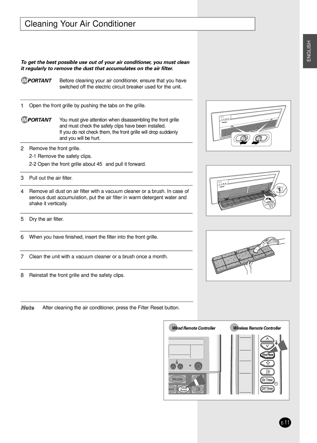 Samsung AVMKH032CA0(1), AVMKH020CA0(1), AVMKC032CA0(1), AVMKC040CA0(1), AVMKC020CA0(1) Cleaning Your Air Conditioner 