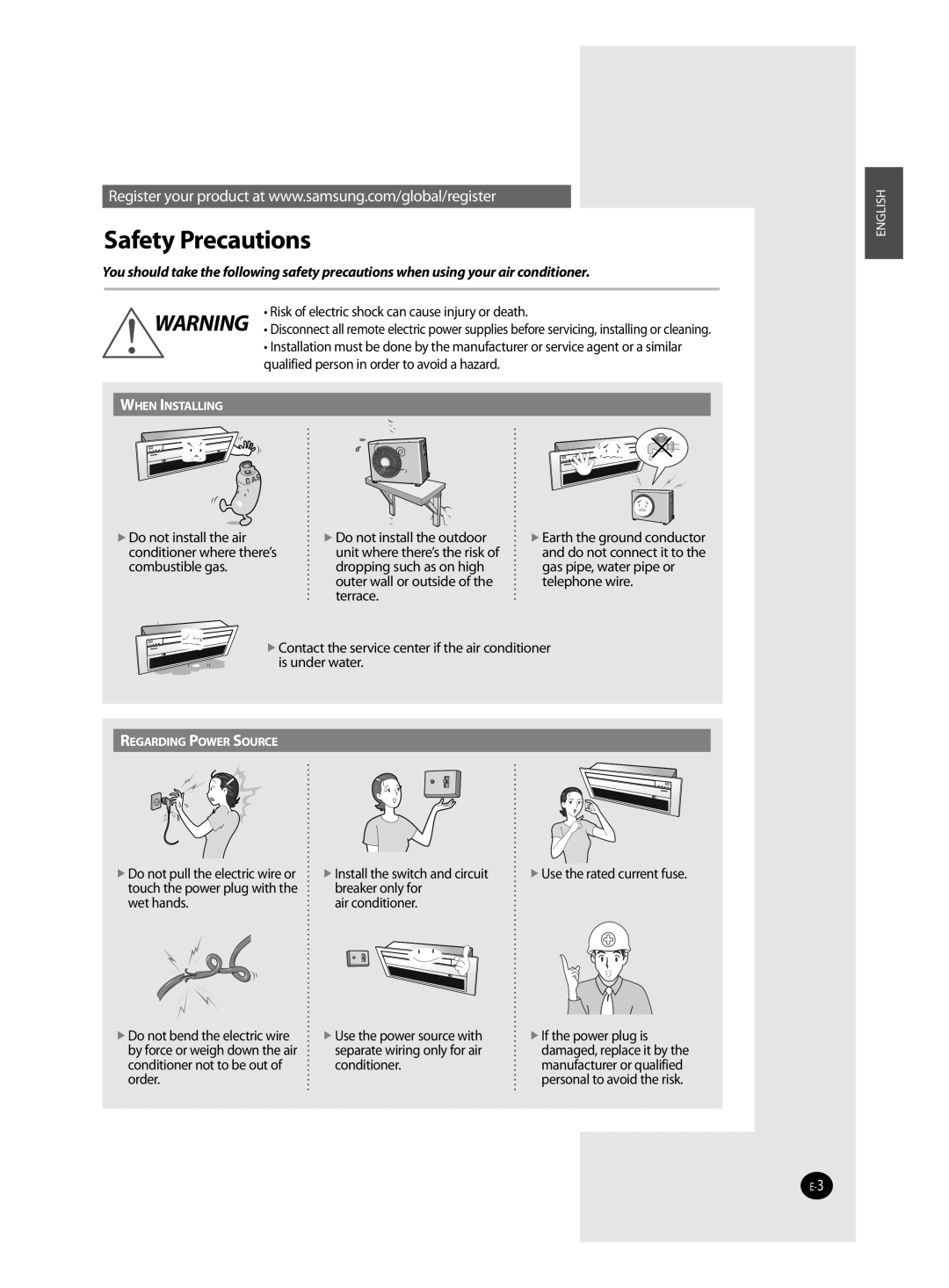 Samsung CH***EAV*, AVMKH(C)**, AVMCH(C)**, CH(C)***EZM*, CH(C)***EAM*, AVXC4**, AVXC2**, AVXC1**, AVXCM** Safety Precautions 