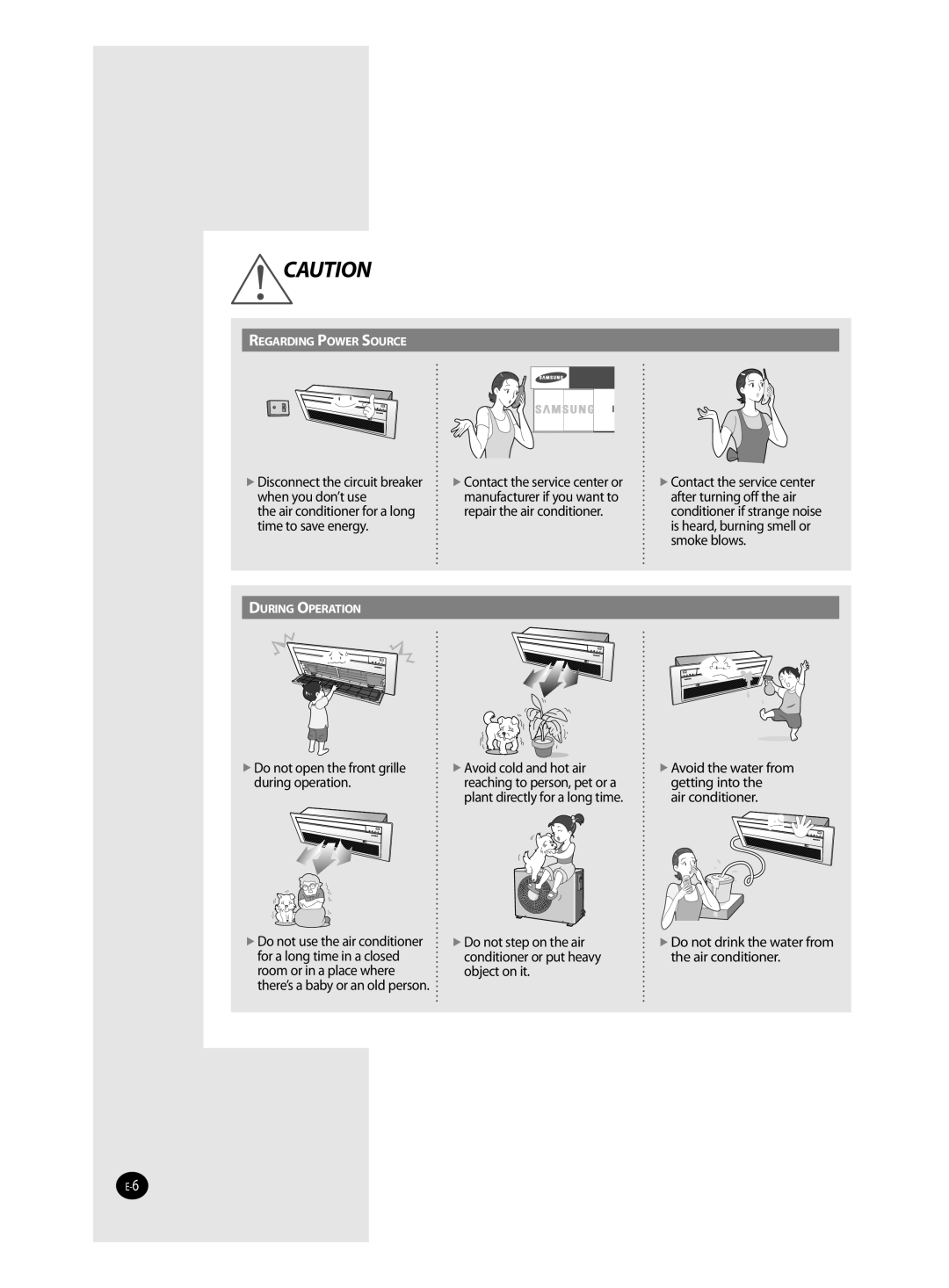 Samsung AVXC2**, AVMKH(C)**, AVMCH(C)**, CH(C)***EZM*, CH***EAV*, CH(C)***EAM*  Do not open the front grille during operation 