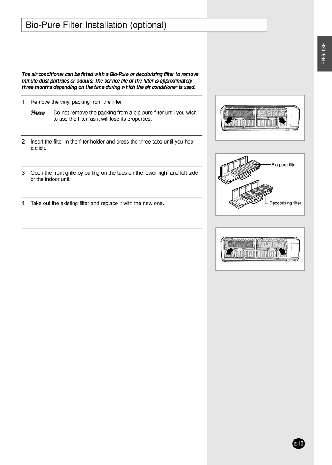 Samsung AVMWH020CA0, AVMWH040CA0, AVMWH032CA0, AVMWH070EA(B)0, AVMWH052EA(B)0 Bio-Pure Filter Installation optional 