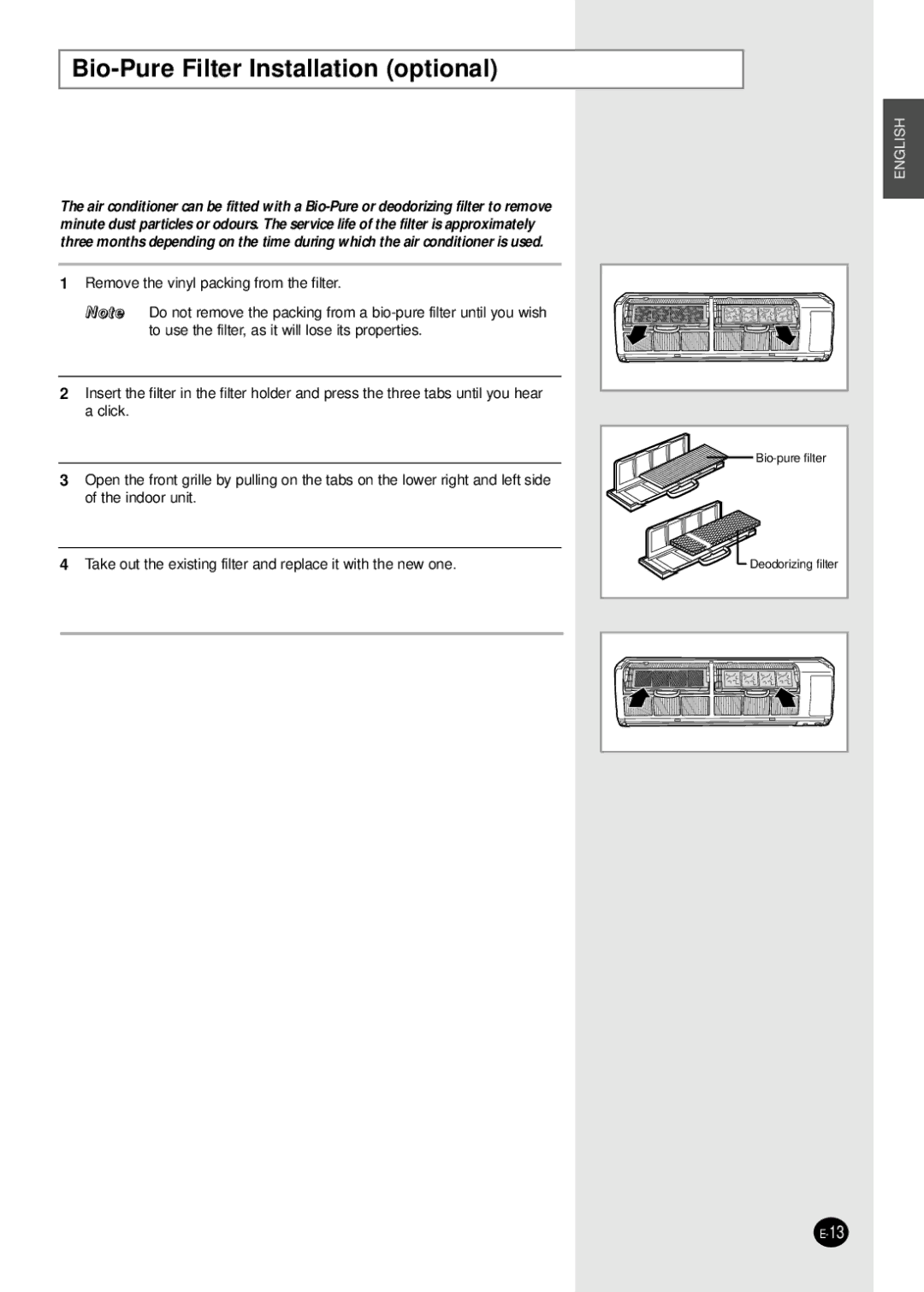 Samsung AVMWH052CA0 manuel dutilisation Bio-Pure Filter Installation optional 