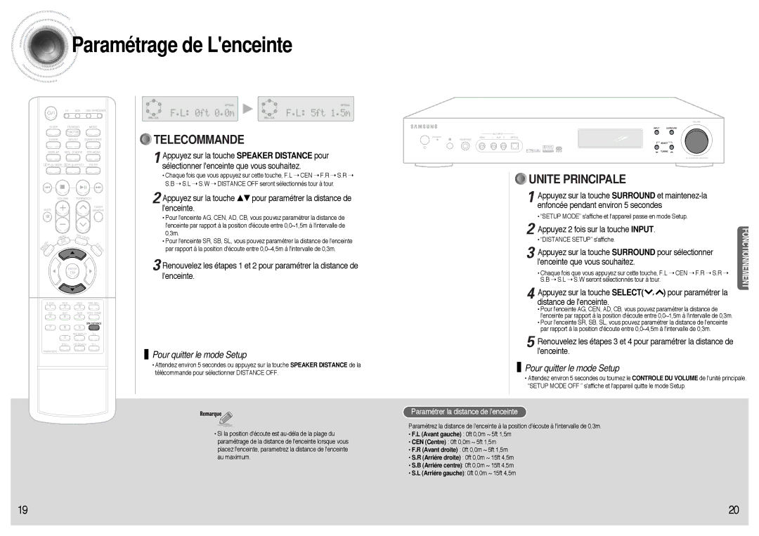 Samsung AVR700RH/ELS Paramétrage de Lenceinte, Appuyez 2 fois sur la touche Input, Paramétrer la distance de lenceinte 