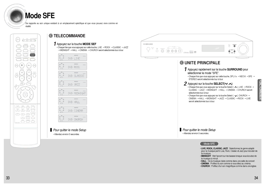 Samsung AVR700RH/ELS manual Mode SFE, Appuyez sur la touche Mode SEF, Live Rock, Sélectionnés tour à tour 