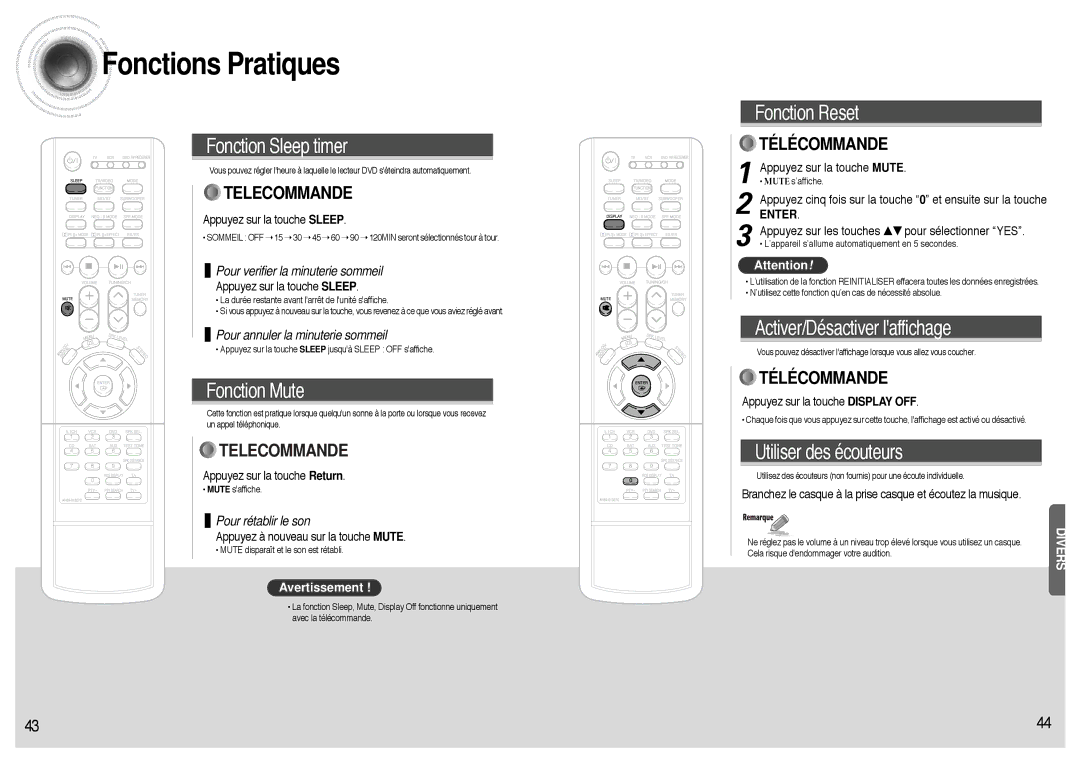 Samsung AVR700RH/ELS manual Fonctions Pratiques 