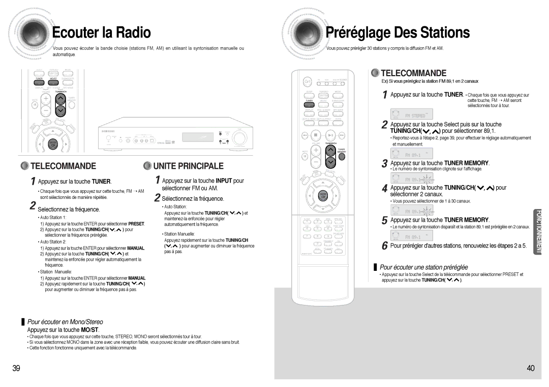 Samsung AVR700RH/ELS manual Ecouter la Radio, Préréglage Des Stations 