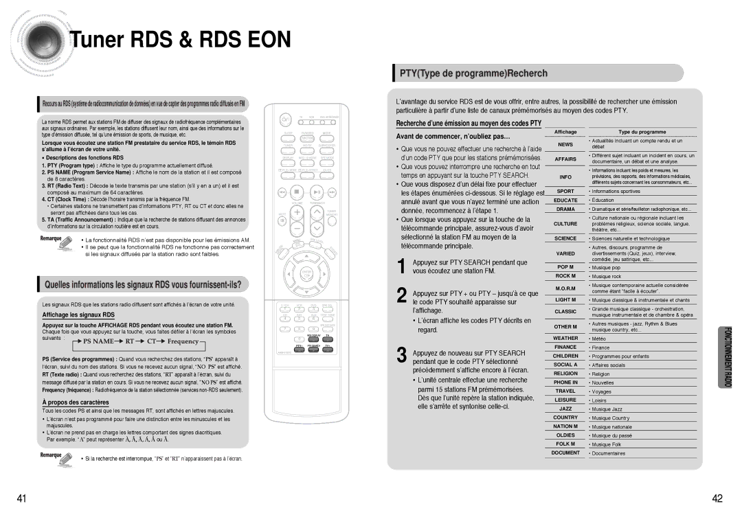 Samsung AVR700RH/ELS manual Tuner RDS & RDS EON 