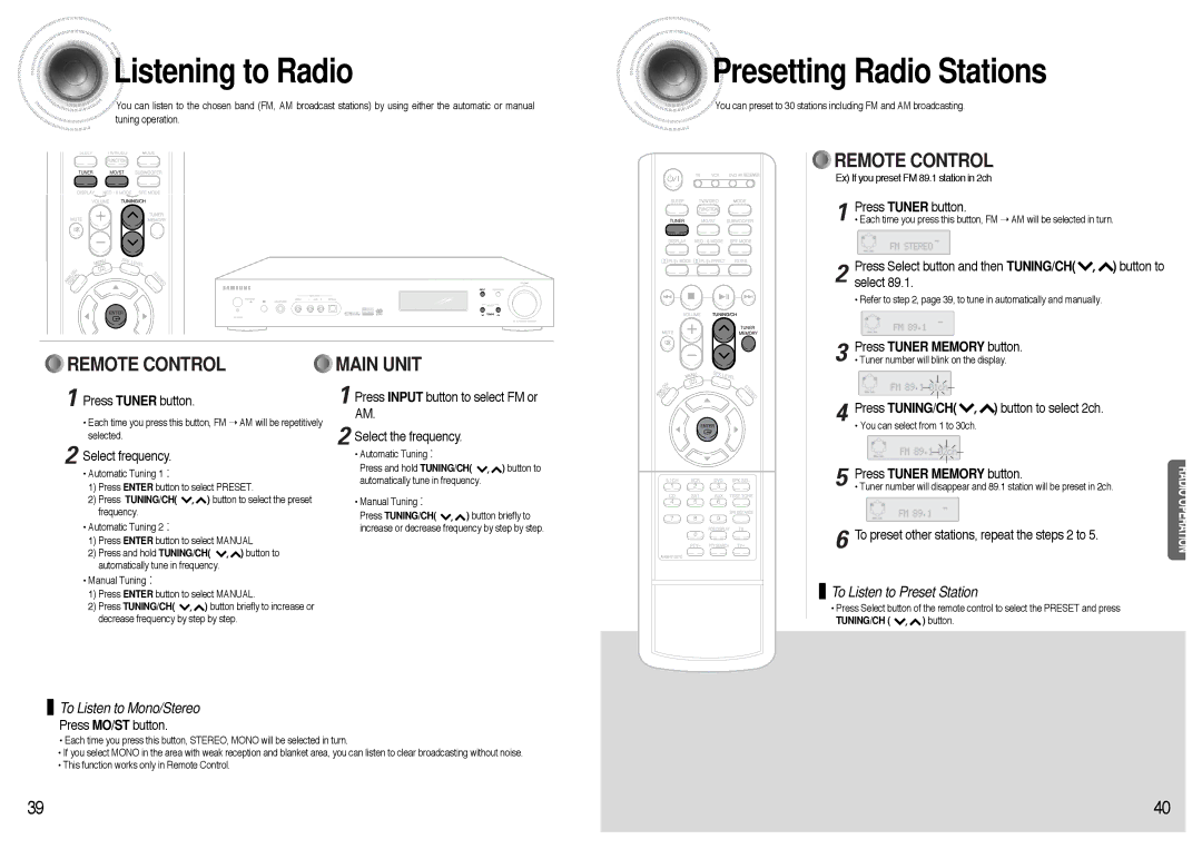 Samsung AVR700RH/ELS manual Listening to Radio, Presetting Radio Stations 