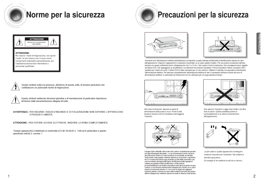 Samsung AVR700RH/ELS manual Norme per la sicurezza 