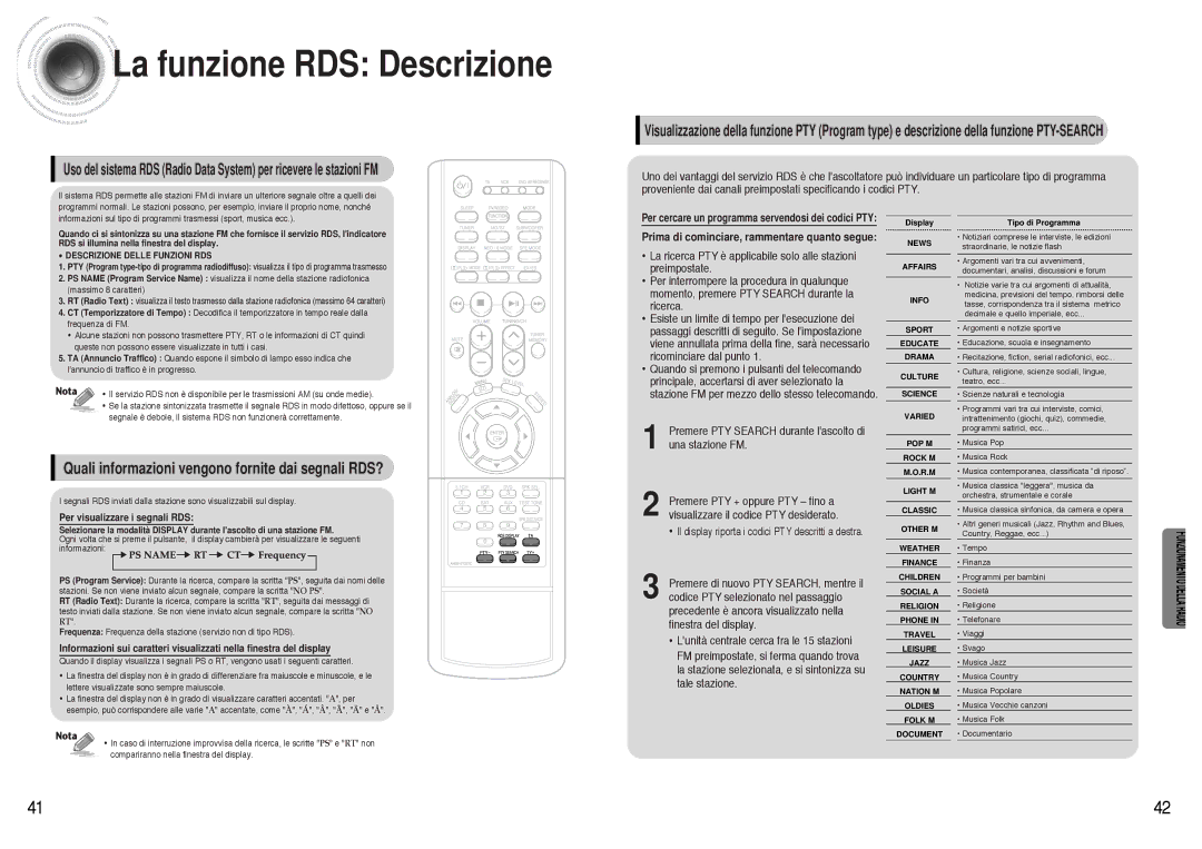 Samsung AVR700RH/ELS manual La funzione RDS Descrizione 