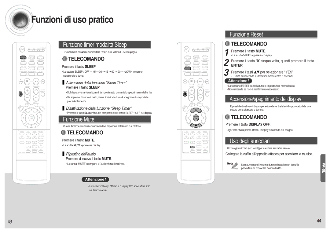 Samsung AVR700RH/ELS manual Funzioni di uso pratico 