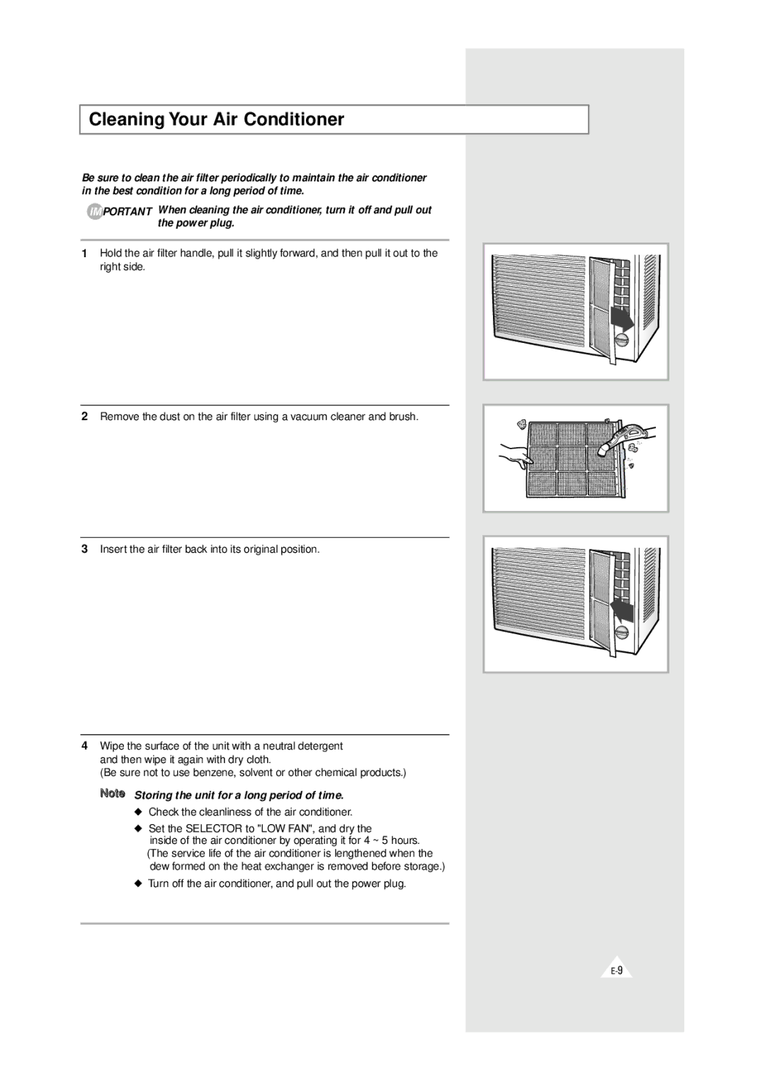 Samsung AW0500 AW0500A manual Cleaning Your Air Conditioner 